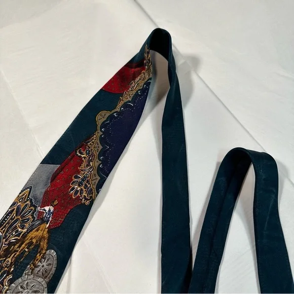 Vintage Western Patterned Tie - Wearable Art - Person Riding a Horse, Paisley - Picture 4 of 7